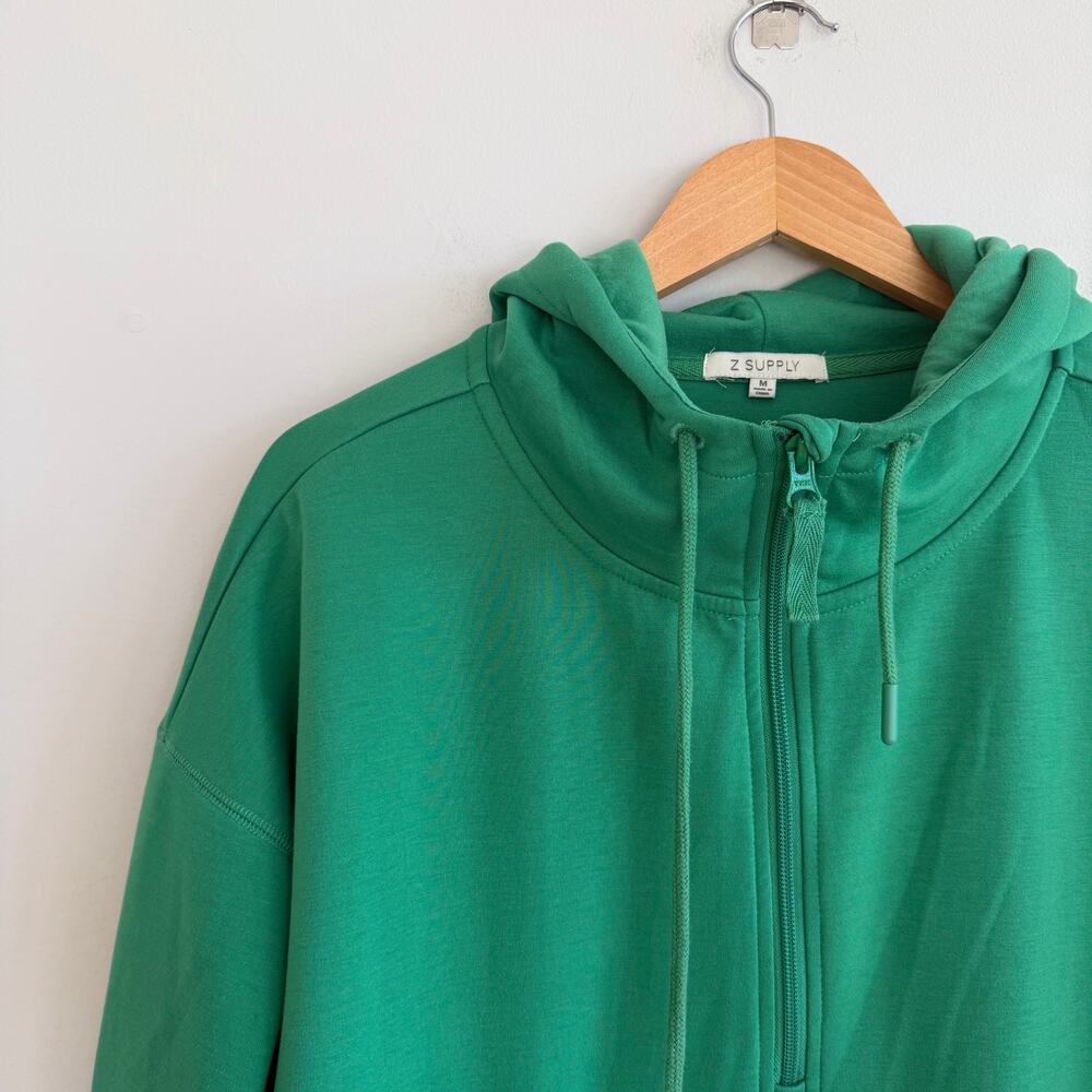 Z Supply Colorblock Half Zip Adjustable Drawstring Hoodie Jacket Green White M - Picture 3 of 7